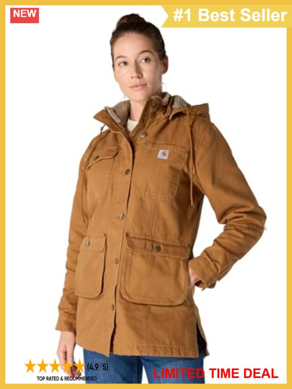 Loose Fit Washed Duck Coat Quilted Flannel Lined Zip Front